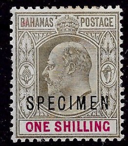 BAHAMAS SG67s 1902 1/= GREY-BLACK & CARMINE SPECIMEN MTD MINT (r)