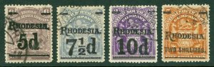 SG 114-118 Rhodesia 1909 set of 4. Very fine used CAT £35