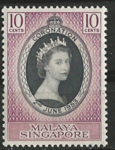 Singapore  #  27  QE II Coronation (1)  Unused VLH