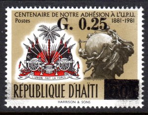 Haiti 1986  Sc# 825 U.P.U /HAITI COAT OF ARMS  (1) Surcharged Single MNH