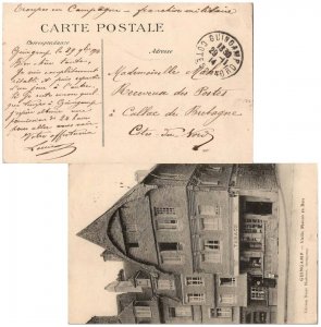 France Soldier's Free Mail 1914 Guingamp, Cotes du Nord PPC (Vieille Maison e...