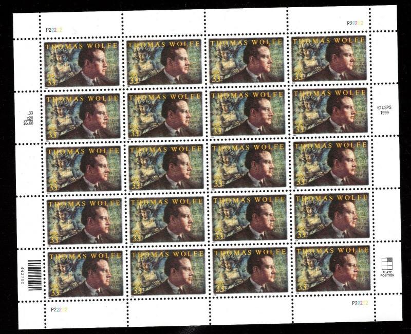 #3444 Thomas Wolfe 33¢ MNH Sheet of 20 