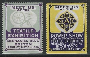 Textile Exhibition, 1914, Mechanics Bldg., Boston, Mass., 2 Poster Stamps