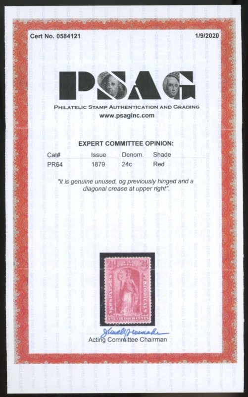 U.S. #PR64 MINT WITH PSAG CERT