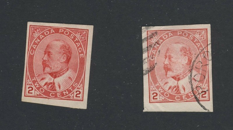 2x Canada Edward VII Stamps 2x #90A-2c Imperforate 1xMH 1xU Guide Value $55.00