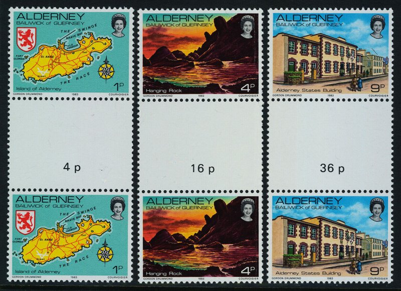 Alderney 1-12 gutter pairs MNH Map, Architecture, Boat, Lighthouse, Birds