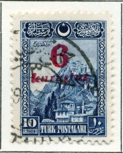 TURKEY;   1929 early surcharge issue ' 6 Kurustur ' fine used value