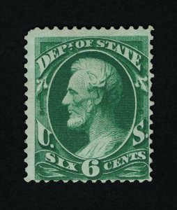 GENUINE SCOTT #O60 F-VF MINT NG 1873 DARK GREEN 6¢ STATE DEPT OFFICIAL #15886