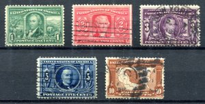 US 1904. Louisiana Purchase issue. Set of 5. Used. Sc#323-327.