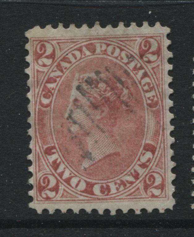 Lightly cancelled 1864 Canada 2 cents rose with lovely perfs a superb stamp