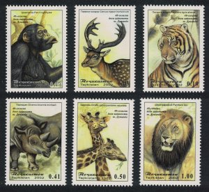 Tajikistan Chimpanzee Giraffe Tiger Lion Rhinoceros Zoo 6v 2002 MNH SG#193-198