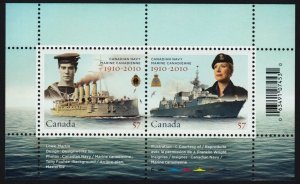 Canadian NAVY = MILITARY = Souvenir Sheet of 2 stamps Canada 2010 #2384 MNH