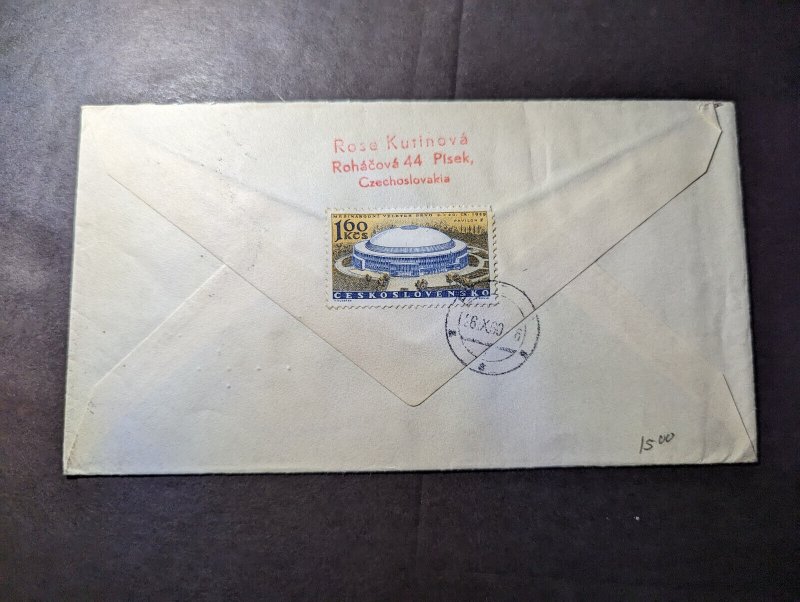 1960 Registered Czechoslovakia Hand Painted Airmail Cover Pisek to IA USA