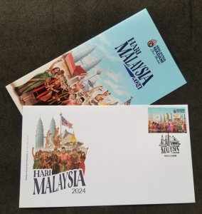 Malaysia Day 2024 Costumes Bridge Twin Tower Flag (FDC) *invisible ink *unusual