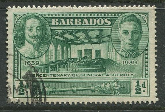 Barbados - Scott 202 - KGVI & Charles I - 1939 - FU - Single 1/2d Stamps