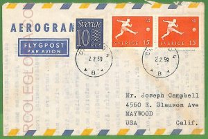 af3662 - SWEDEN - POSTAL HISTORY- AEROGRAMA-Aerogramme Air Letter 1959  FOOTBALL