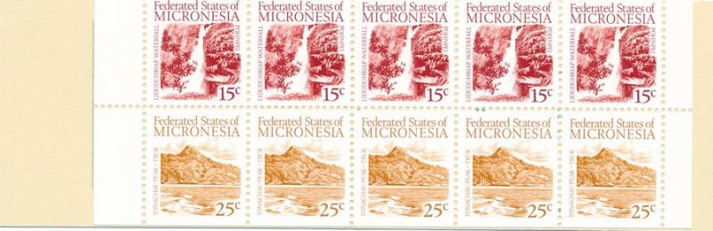 Micronesia sc# 36b MNH Booklet of 10 Stamps - Waterfall and Peak