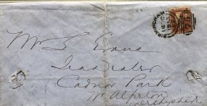 GB QV 1855 COVER PENNY RED STAR ‘FQ’ TO ALFRETON FROM BIRMINGHAM DT 18TH OCT ‘55 