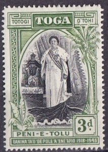 Tonga 84 (mh) 3p Queen Salote, dk yel grn & black (1944)
