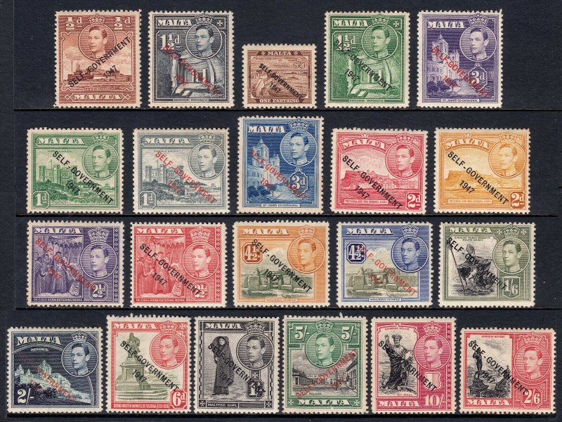 MALTA — SCOTT 208-222, 235-240 (SG 234-248) — 1948-53 KGVI OVPTS — MH — SCV $97