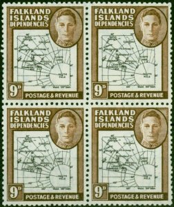 Falkland Islands Dep 1946 9d Black & Brown SGG7 V.F MNH Block of 4