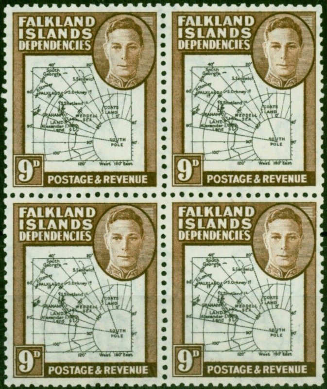 Falkland Islands Dep 1946 9d Black & Brown SGG7 V.F MNH Block of 4