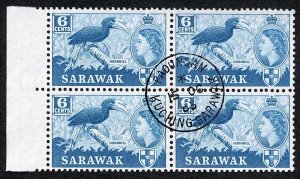 SARAWAK SG206 1964 6c Greenish Blue Wmk w12 CDS Block Cat 20 pounds