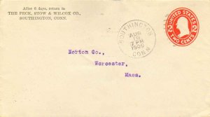 United States Connecticut Southington 1909 duplex  Postal Stationery Envelope...