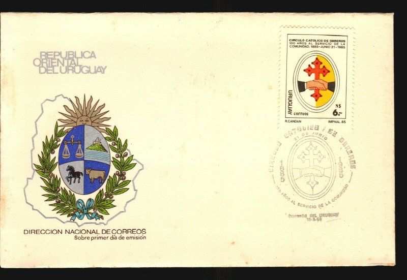 Catholic Circle of Workers health Hospital Uruguay stamp FDC & Postcard ca 1900 