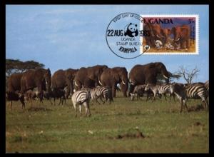 Uganda WWF African Elephant and Zebras Maxicard 5Sh