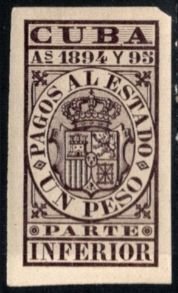 1894-5 Cuba Revenue One Peso  Coat of Arms Payments to the State MNH