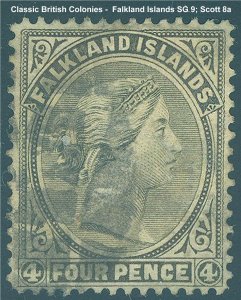 Falkland Islands Scott 8a, SG 9 - Used with Owners Mark on back