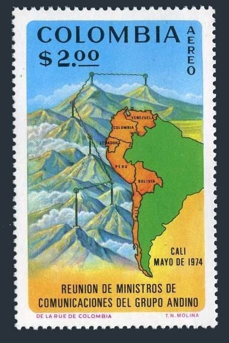 Colombia C594 2 stamps, MNH. Mi 1263. Meeting of Communications Ministers, 1974.