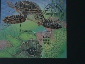 ​TANZANIA-1995-SC#1411 SEA TURTLE CTO S/S-VERY FINE LAST ONE FANCY CANCEL