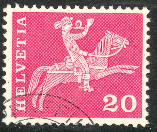 SWITZERLAND 1960-63 20c POSTILION ON HORSEBACK Pictorial Sc 385 VFU