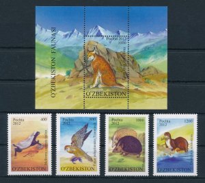 [111724] Uzbekistan 2012 Wild life falcon hedgehog Lynx with Souvenir sheet MNH