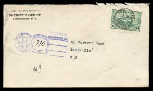 ?DORCHESTER., N.B. Keyhole Registration handstamp 1945 cover Canada