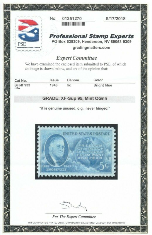 MOstamps - US #933 Mint OG NH Grade 95 with PSE Cert - Lot # MO-1596 SMQ $25 