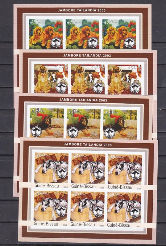 Guinea Bissau, 2003 issue. Dogs & Scout B. Powell on 4 IMPERF sheet of 6.