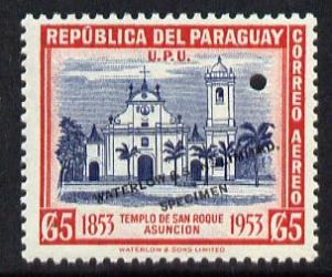 Paraguay 1953 San Rogue Church 5g Printer's sample in blu...