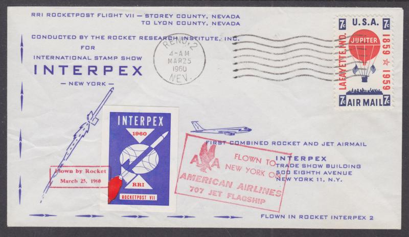 US EZ 32C2a used 1960 Storey County, Nevada Rocket Mail Cover, 