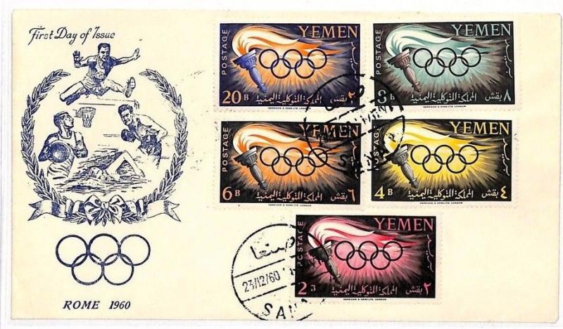 AJ82 1960 Yemen Rome FDI Olympic Stamps Cover {samwells-covers}