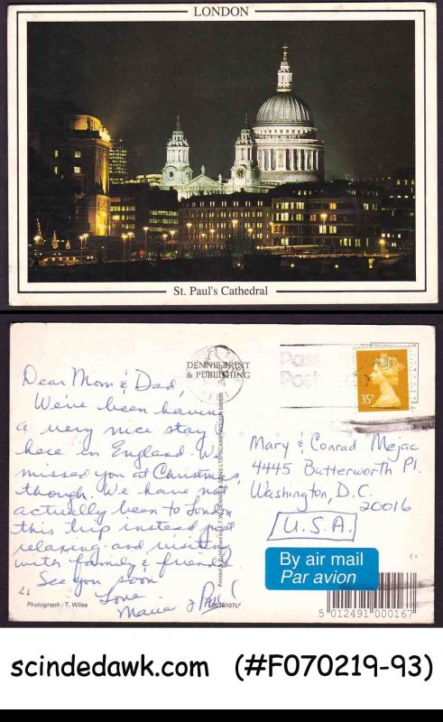 GREAT BRITAIN - 1994 ST PAUL'S CATHEDRAL LONDON PICTURE POSTCARD TO USA