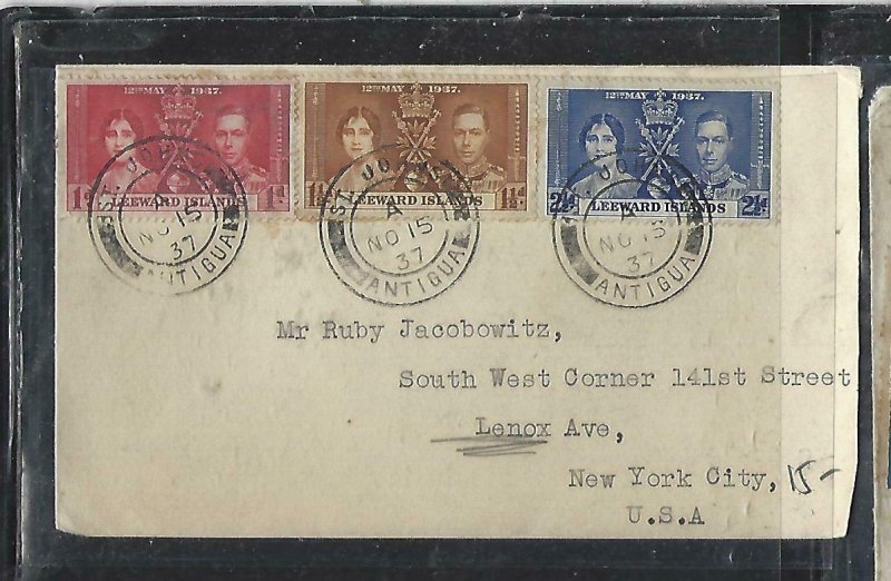 LEEWARD ISLANDS  (P2808BB)  1937 KGVI CORONATION COVER FROM ST JOHNS TO USA