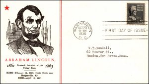 Scott 821 16 Cents Lincoln Linprint FDC Typed Address Planty 821-2