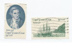 USA 1978 Scott 1732 + 1733 used - Captain James Cook  & Ship