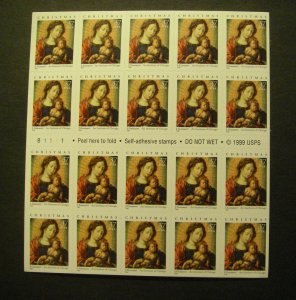 Scott 3675a, 37c Christmas Madonna & Child, Booklet of 20, #B1111, MNH Beauty