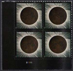 SC#5211 (49¢) Total Solar Eclipse Plate Block: LL #B11111 (2017) SA