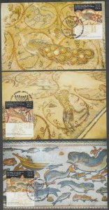 JUDAICA - ISRAEL Sc #2126a-c, ANCIENT MOSAICS in ISRAEL, SET of 3 MAXIMUM CARDS