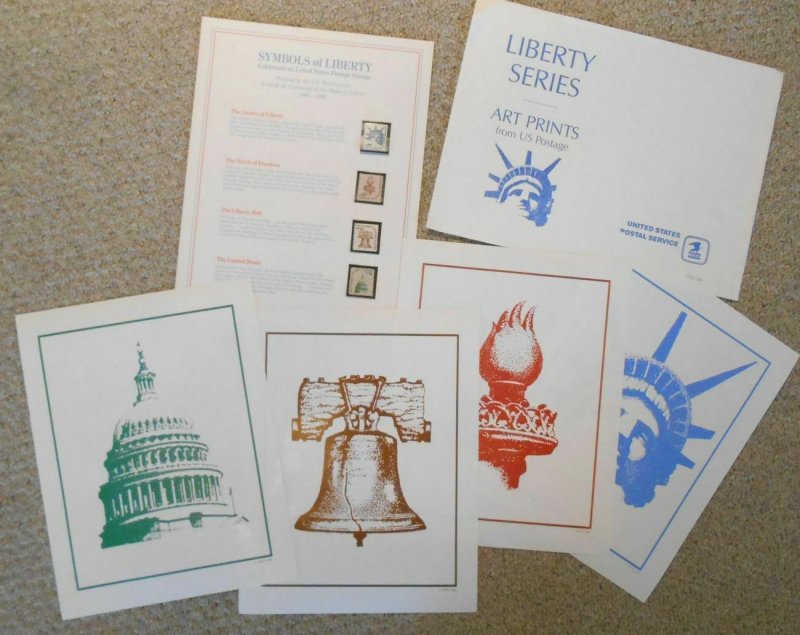 1986 Americana issues art prints 8.5 X 11 poster pages with mint stamps